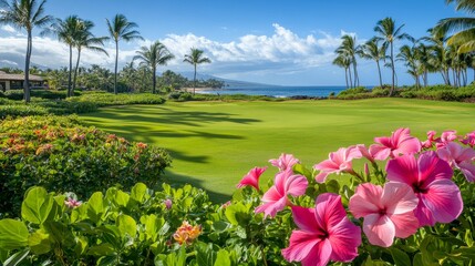 Obraz premium Tropical Golf Course Overlooking the Ocean