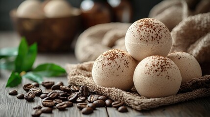 bath bombs with the smell of coffee. Selective focus
