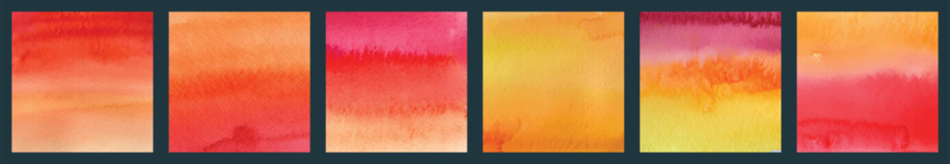 Bundle set of vector colorful red orange. watercolor backgrounds for business card or flyer template