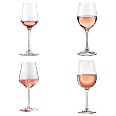 Collection of red white rosé rose champagnes wine glass goblet isolated on transparent or white background