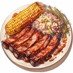 American BBQ Platter with Ribs and Sides illustration.