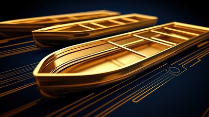 Stylized golden boats on a dark background, showcasing modern design and elegance.