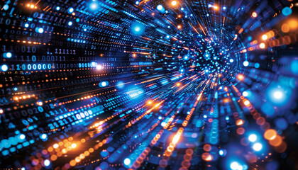 Fototapeta premium Close-up of Data Streaming in Binary Code with an AI