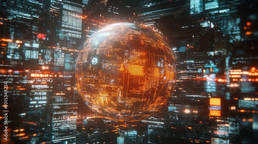 Fototapete a 3d rendering computer graphic of cyberspace with the concept of a global online internet network a