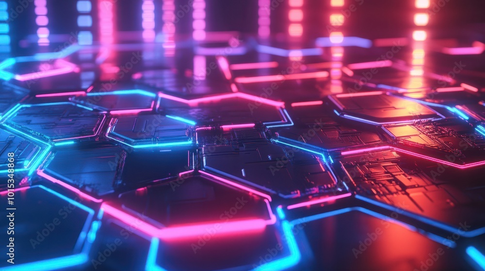 Poster a hexagonal abstract background. a sci-fi modern texture for a cyberspace concept. neon hexagons gri