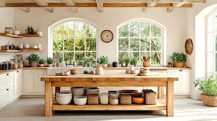 Cozy kitchen with natural light and plants.