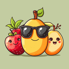 Cute cartoon fruit in sunglasses simple vector illustration