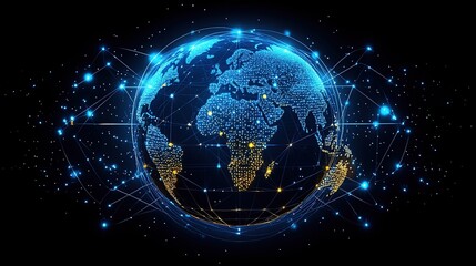 Obraz premium Digital globe with network connections and data points.