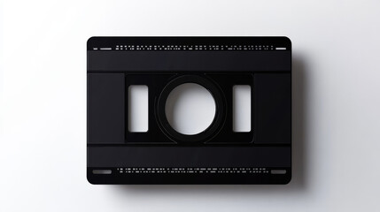 "An old black cinematic frame set against a white background, resembling vintage video or photo tape. This 3D realistic screen showcases a retro style, 