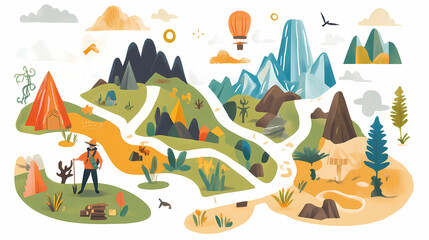 Heros journey map, flat design illustration, adventurous, isolated on white background. Heros Journey. Illustration