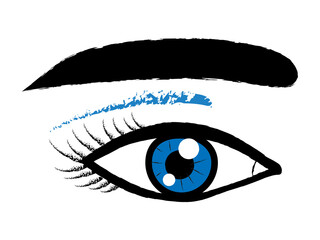 Female blue color eye and black eyebrow . Eyelashes close up .Vector illustration 