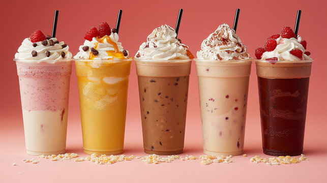 Frappe Through the Seasons, showcasing frappes themed for different seasons, with copy space, National Frappe Day