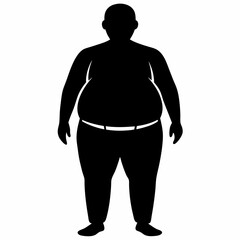 Fototapeta premium Silhouette of an obese man standing with arms at his sides on white background.