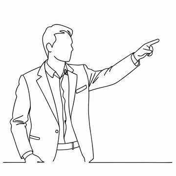 recommend clip art: Businessman in suit pointing gesture outline drawing
                    