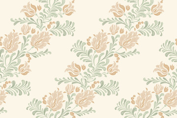 Ethnic Floral pattern wallpaper border paisley embroidery on white background Ikat flower motif vintage oriental seamless pattern traditional aztec style abstract vector illustration.