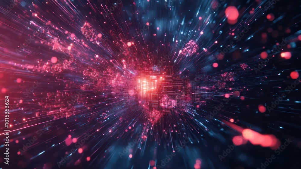 Poster concept of digital cyberspace with particles and digital data network connections