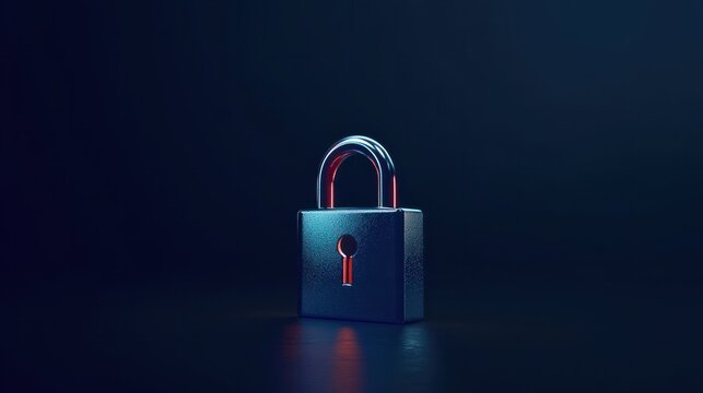 Digital padlock for computing system on dark blue background, cyber security technology for fraud prevention and privacy data network protection concept