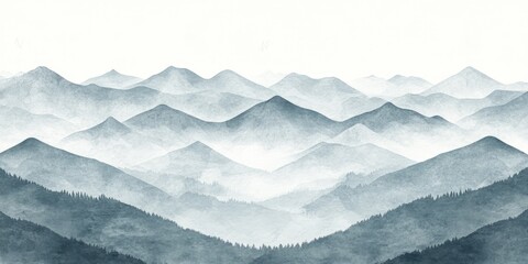In a serene winter landscape, a misty mountain range emerges gracefully, blanketed in snow, reflecting the tranquility of a chilly morning dawn