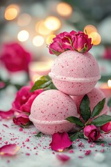 bath bombs with a rose scent. Selective focus
