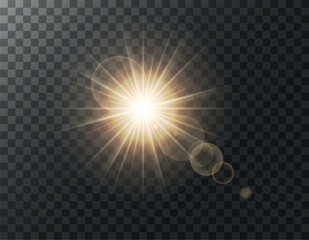 Yellow glowing light burst explosion on transparent