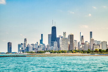 Chicago Skyline over the Lake Michigan during a Sunny Day