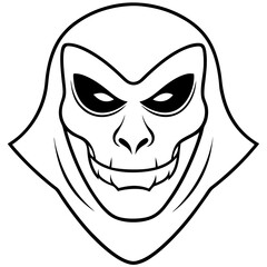 Spooky Mask Silhouette Halloween Line Art Vector