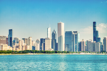 Chicago Skyline over the Lake Michigan during a Sunny Day