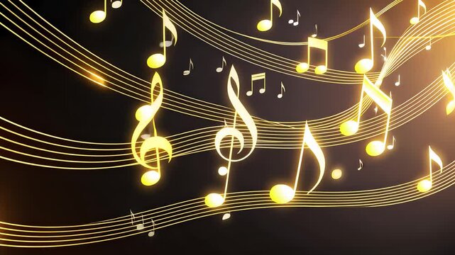 Glowing Musical Notes Flowing Across a Dark Background

