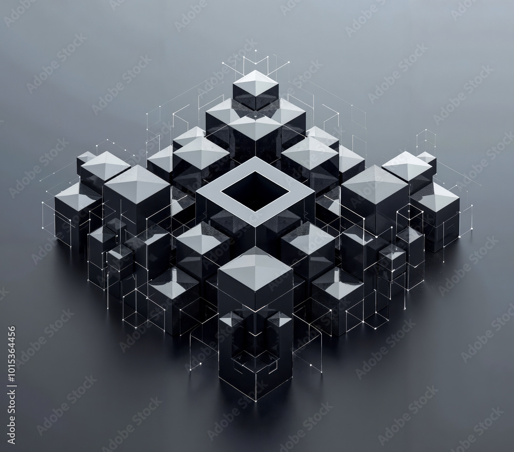 Poster a black and white image of a cube with a square in the middle