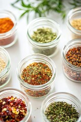 various condiments on the table. Selective focus