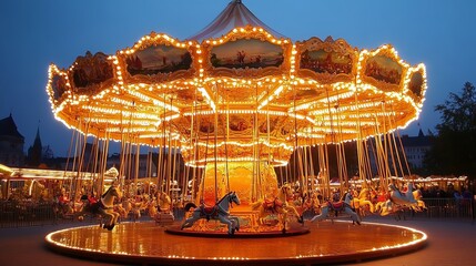 Enjoy a thrilling carousel ride with swinging chairs at a lively carnival or amusement park in the heart of Munich, Germany.