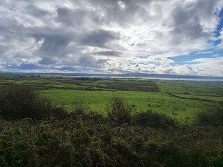 White fluffy clouds in the summer sky and natural landscape background