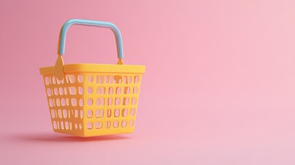 Fototapeta premium A yellow shopping basket on a pink background.