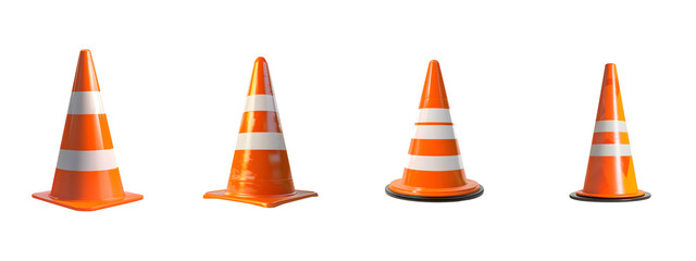 Four Traffic Cones Isolated on Black Background. Illustration.on transparent, white background, isolate PNG