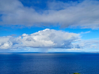 White clouds in summer sky over the ocean background