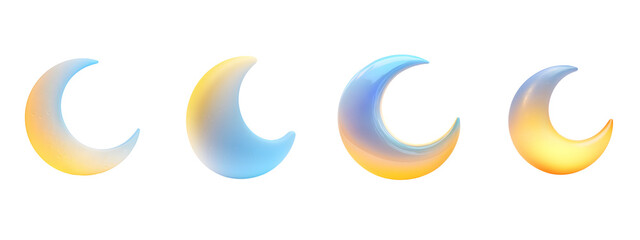 Obraz premium Abstract Crescent Moons in Yellow, Orange, and Blue Hues. Illustration.on transparent, white background, isolate PNG