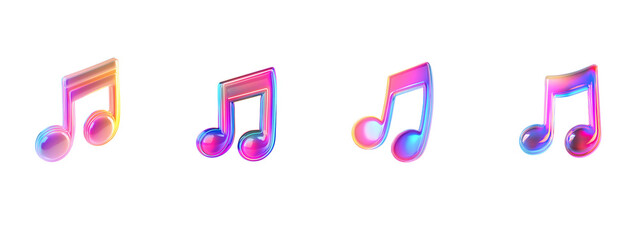 Holographic Music Notes. Illustration.on transparent, white background, isolate PNG