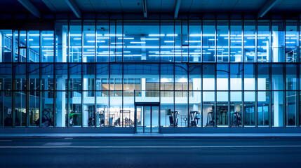 A large building with a lot of windows at night