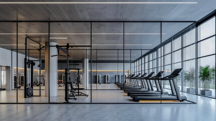 A gym with treadmills, elliptical machines and other equipment in a large room