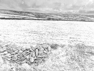White fluffy clouds in the summer sky and natural landscape background, pencil drawn sketch