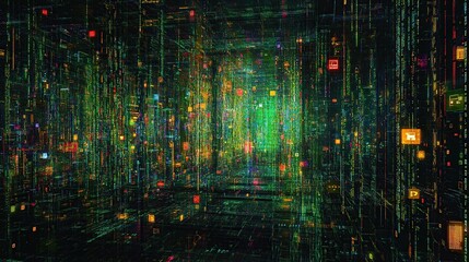 Abstract digital environment with vibrant data streams.