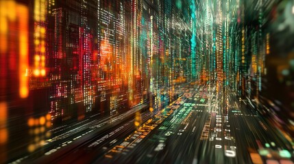 Naklejka premium Abstract digital landscape with vibrant data streams.