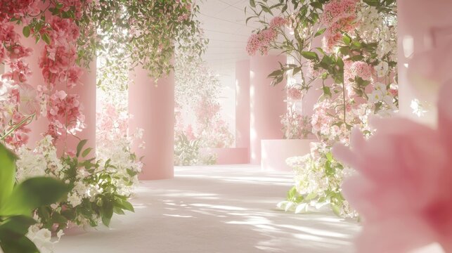 Tranquil Flower Shop Haven - Ray Tracing Fengshui Concept Art of Abundant Blooms, Serene Decor, and Natural Light for Joyful Atmosphere