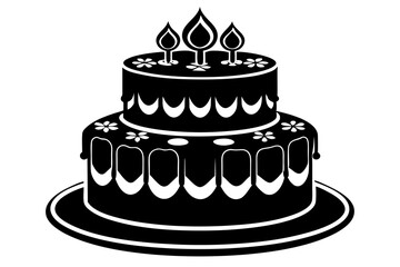 3d cake, silhouette black color vector illustration