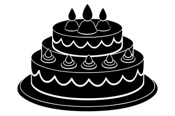 3d cake, silhouette black color vector illustration
