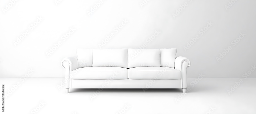 Poster a large, comfortable sofa with a clean, minimalistic background and text area below