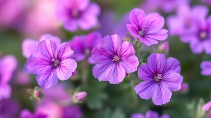 Fototapeta premium Pelargonium capitatum, a species of rose-scented geranium, blooms with purple flowers in October.