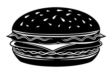 3d cheeseburger, silhouette black color vector illustration