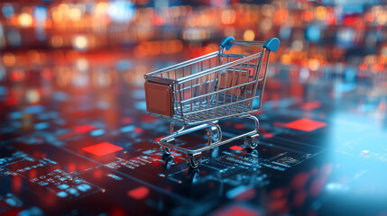 A 3D illustration of a shopping cart icon represents the start of a shopping experience.