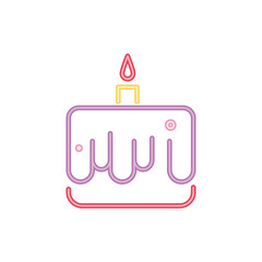 glowing neon birthday cake with burning candle